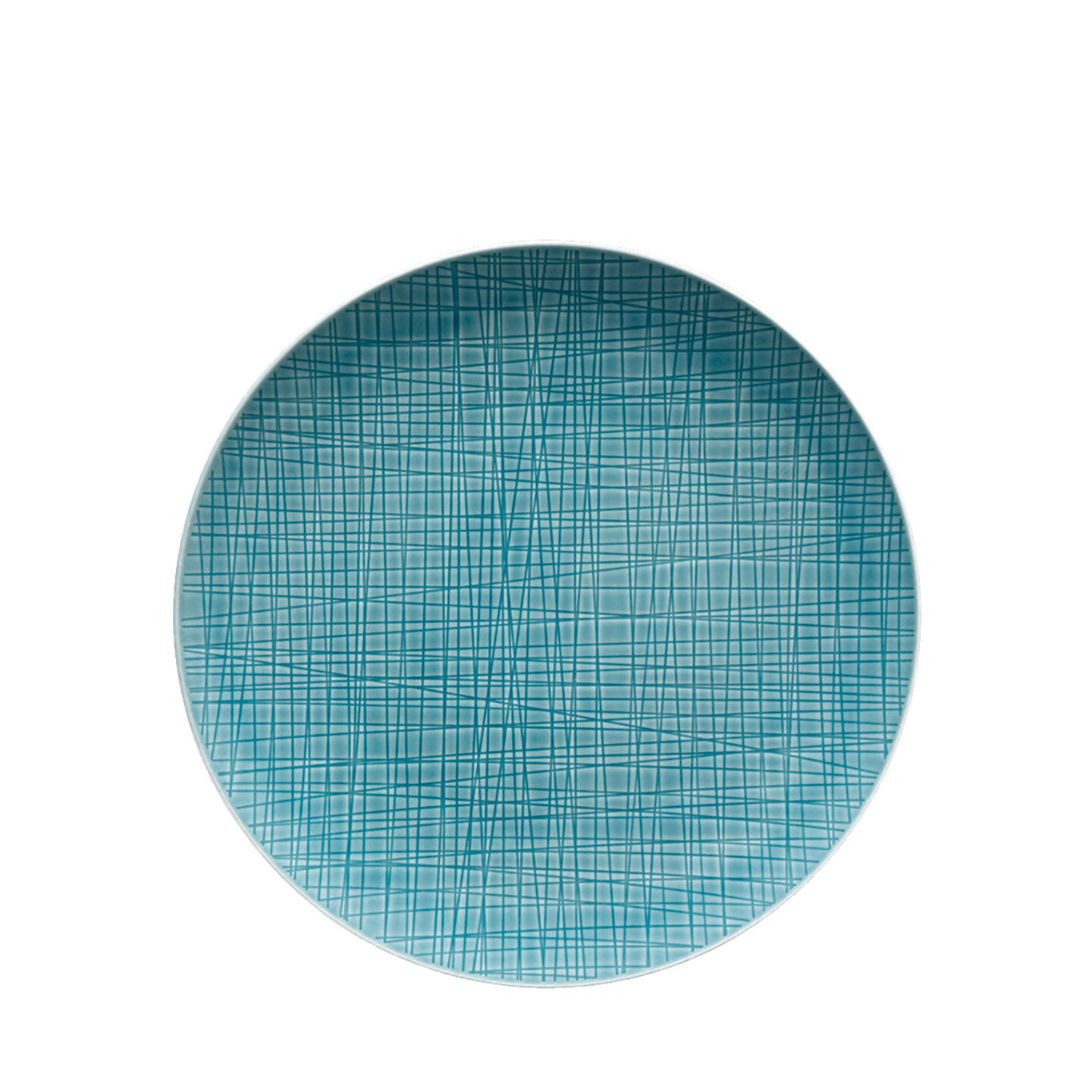 Mesh Aqua dinner plate against a white background.
