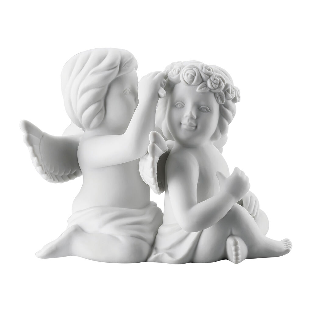 Pair of angels with floral wreath image number 0