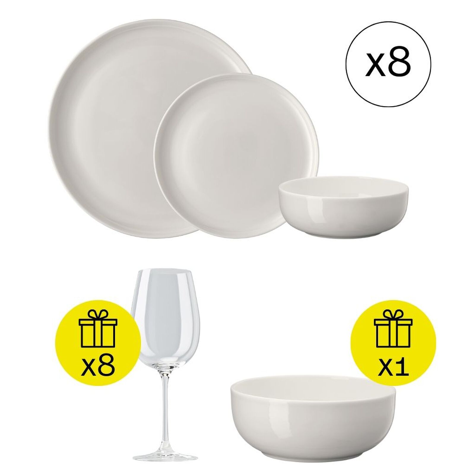 Modernes Tafelservice f&uuml;r 8, 24-tlg. Geschirr-Set mit Geschenk image number null