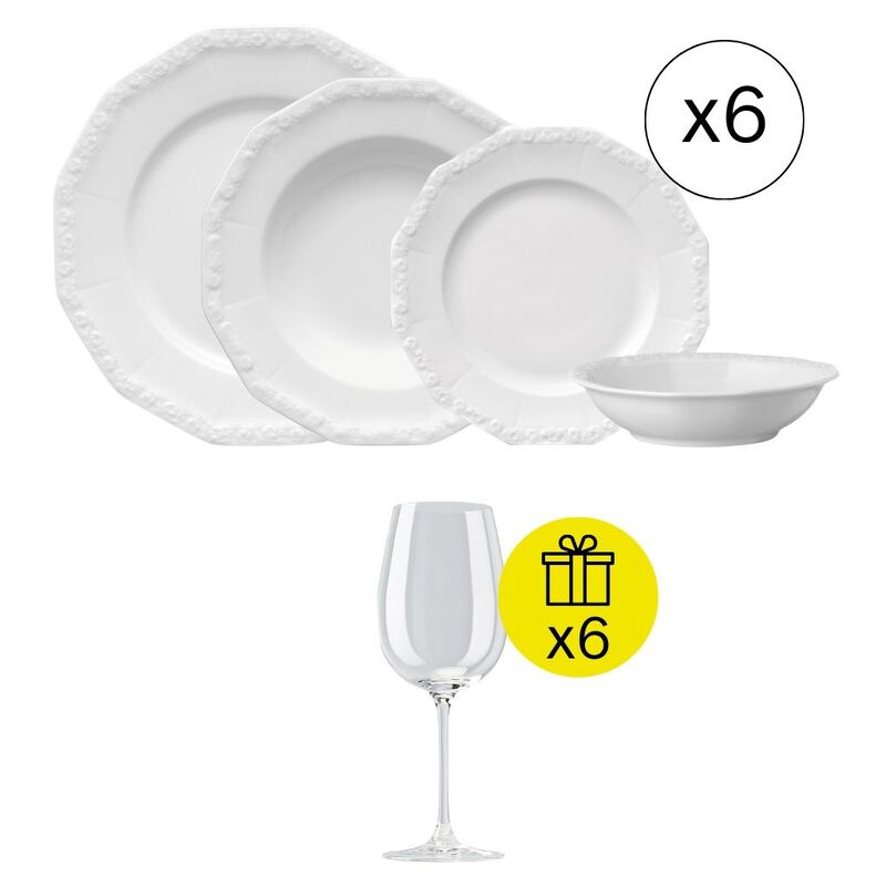 Traditionelles Tafelservice f&uuml;r 6, 24-tlg. Geschirr-Set mit Geschenk