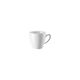 Die konische Kaffee-Obertasse aus wei&szlig;em Porzellan der Kollektion Mesh von Rosenthal, freigestellt vor wei&szlig;em Hintergrund.