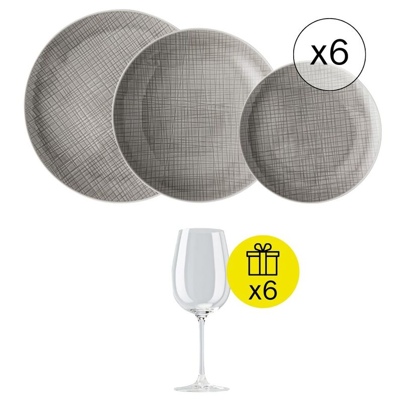 Modernes Tafelservice f&uuml;r 6, 18-tlg. Geschirr-Set mit Geschenk
