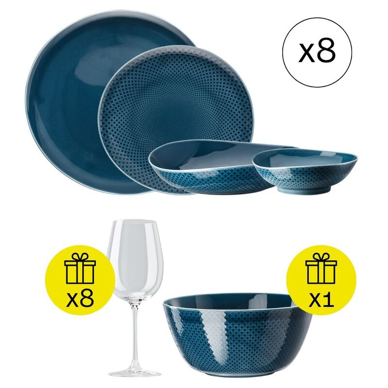 Modernes Tafelservice f&uuml;r 8, 32-tlg. Geschirr-Set mit Geschenk