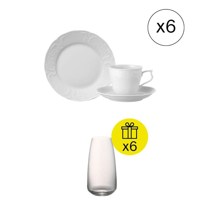 Premium Fr&uuml;hst&uuml;cks-Set f&uuml;r 6, 18-tlg. Geschirr-Set mit Geschenk