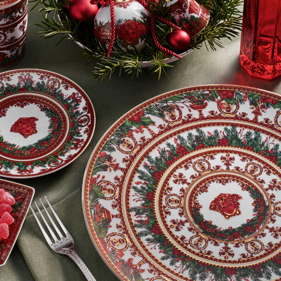 Rosenthal Versace Weihnachtsgeschirr mit festlichen roten Verzierungen